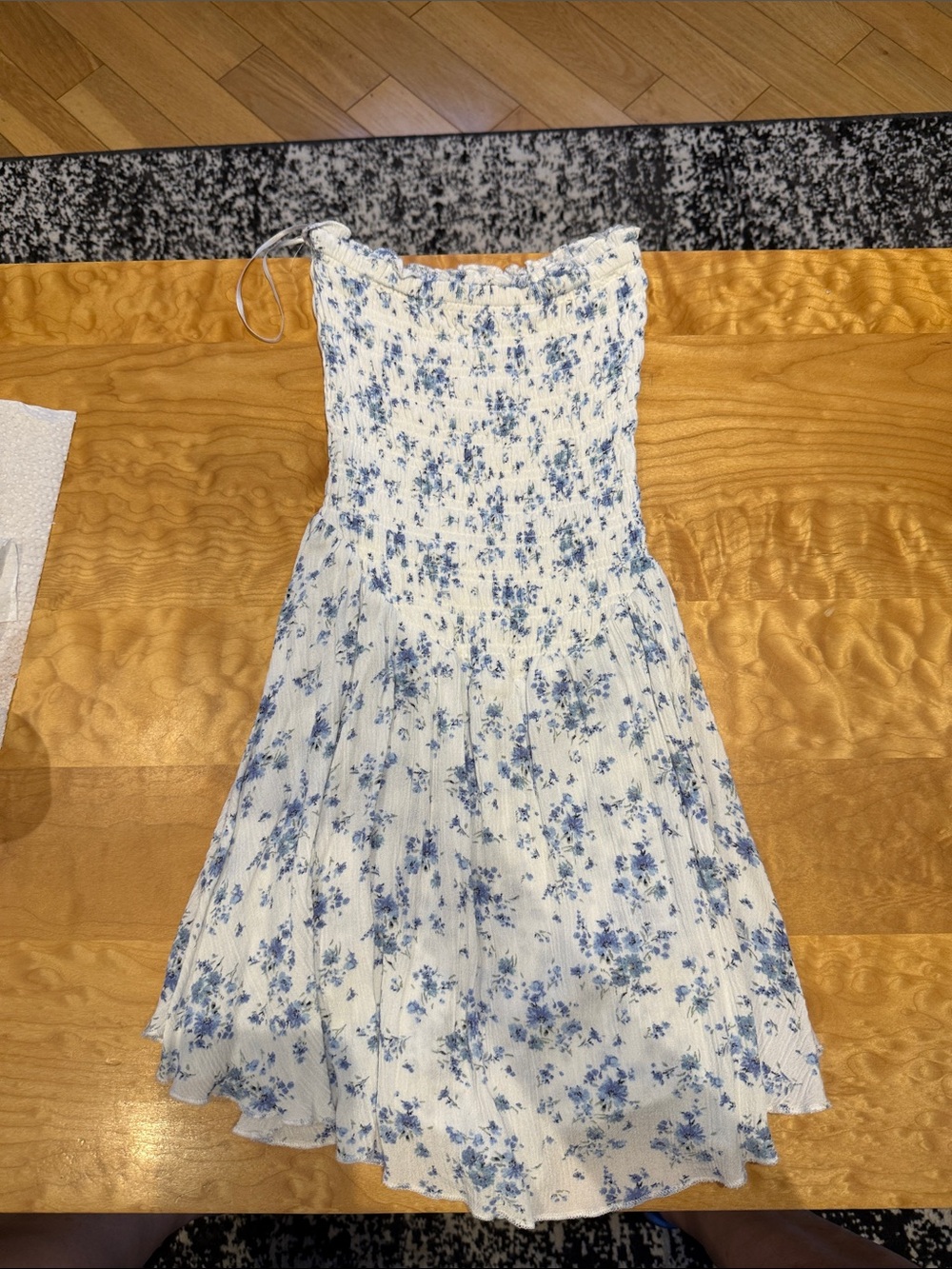 Garage White Dress with Blue Floral Print
